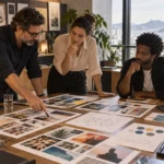 Equipe avaliando a estrutura de marketing de uma empresa em crescimento